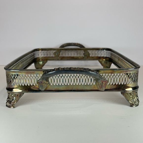 Vintage silver plated metal casserole dish holder chafing dish frame stand - Picture 5 of 16